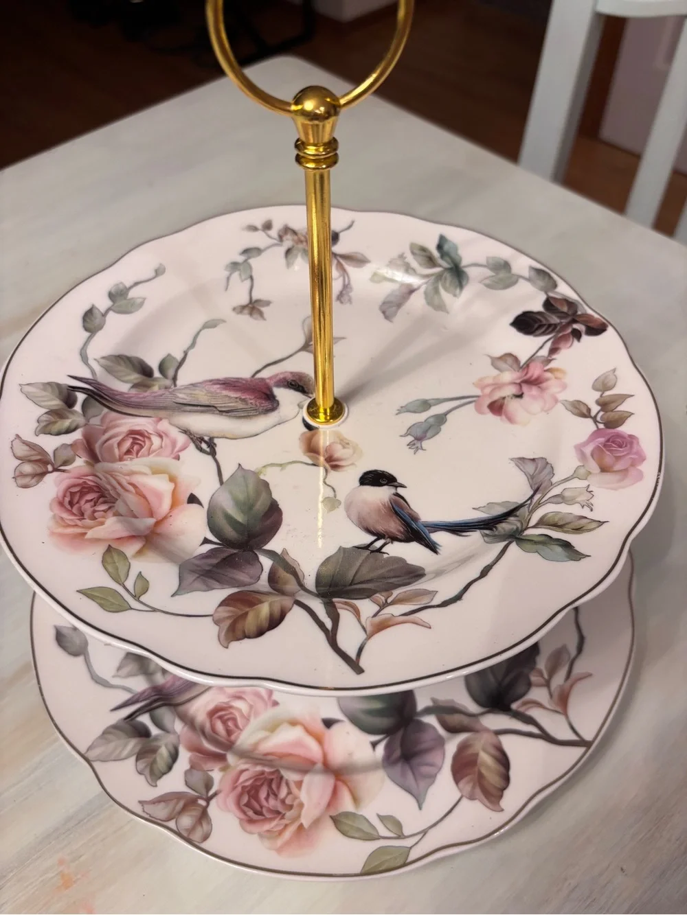 Grace Teaware Porcelain 2-Tier Server Gold Trim Floral Design Magnolia Garden
